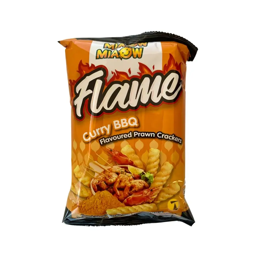 Miaow Miaow Flame Curry BBQ Prawn Crackers 50G - Image 1